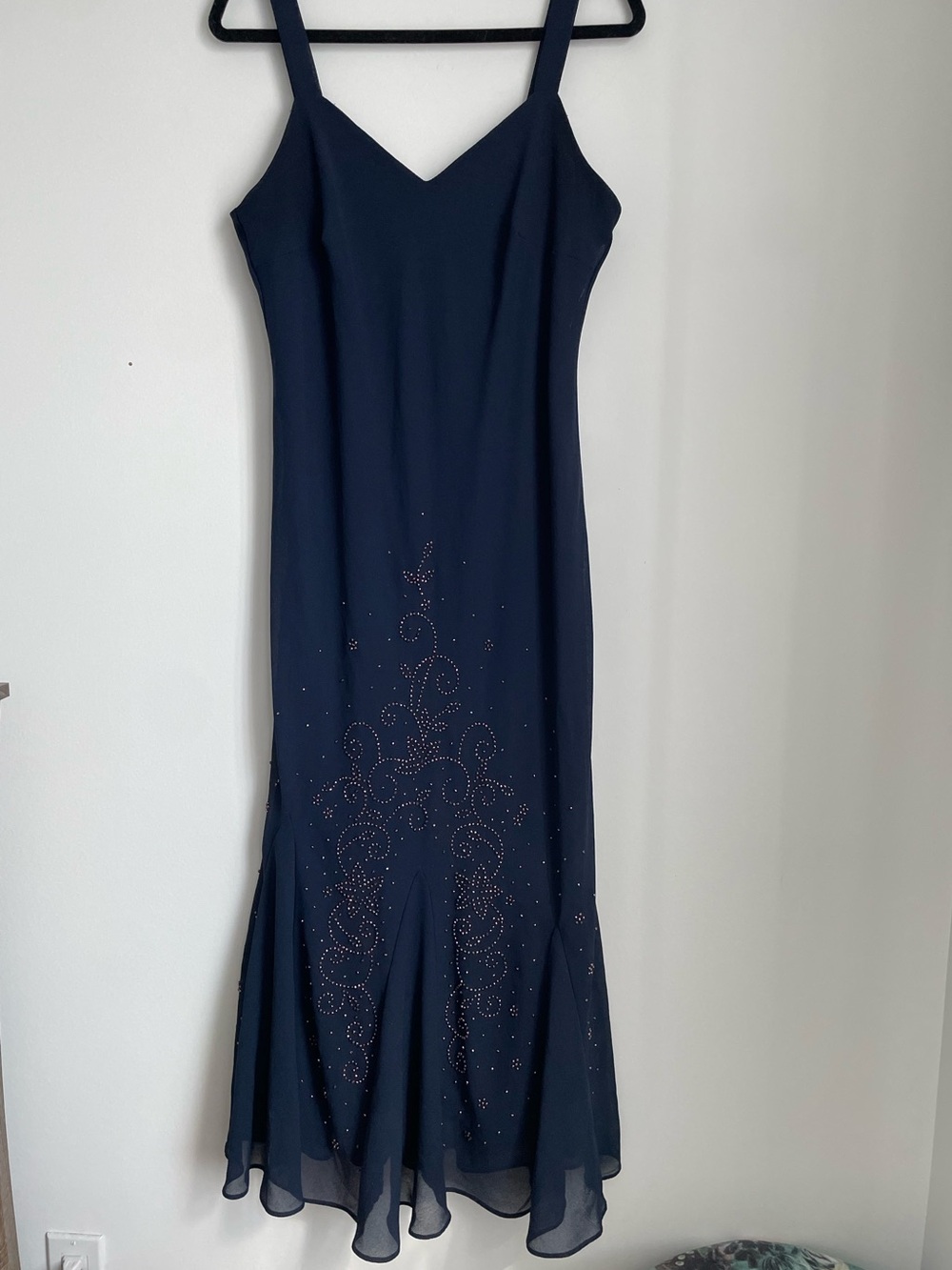 Vintage R&M Richards 90s Navy Party Dress Trumpet Hem Sparkle Details Size 14